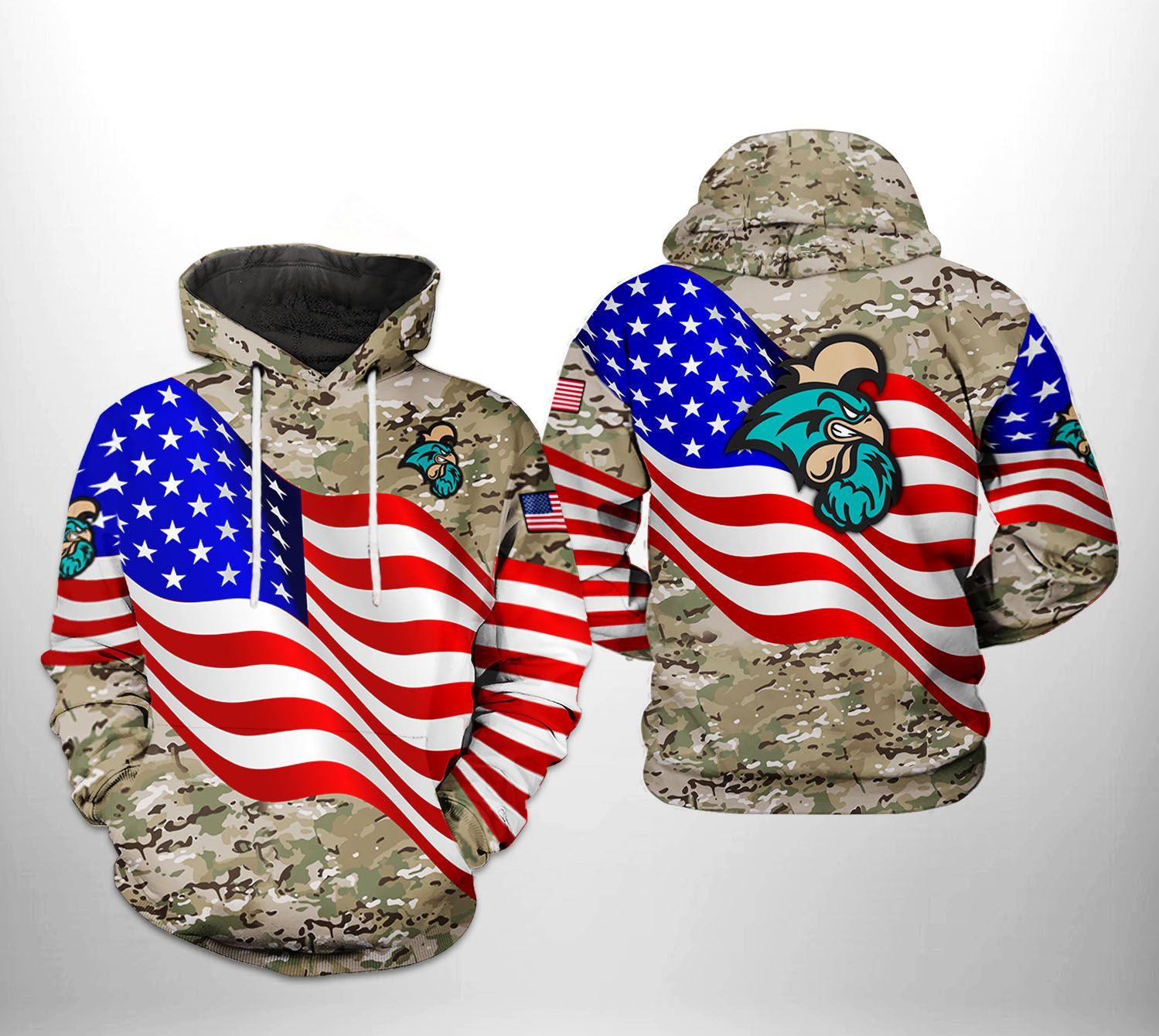 Coastal Carolina Chanticleers US Flag Camo Veteran 3D All Over Print Hoodie & Zip Hoodie