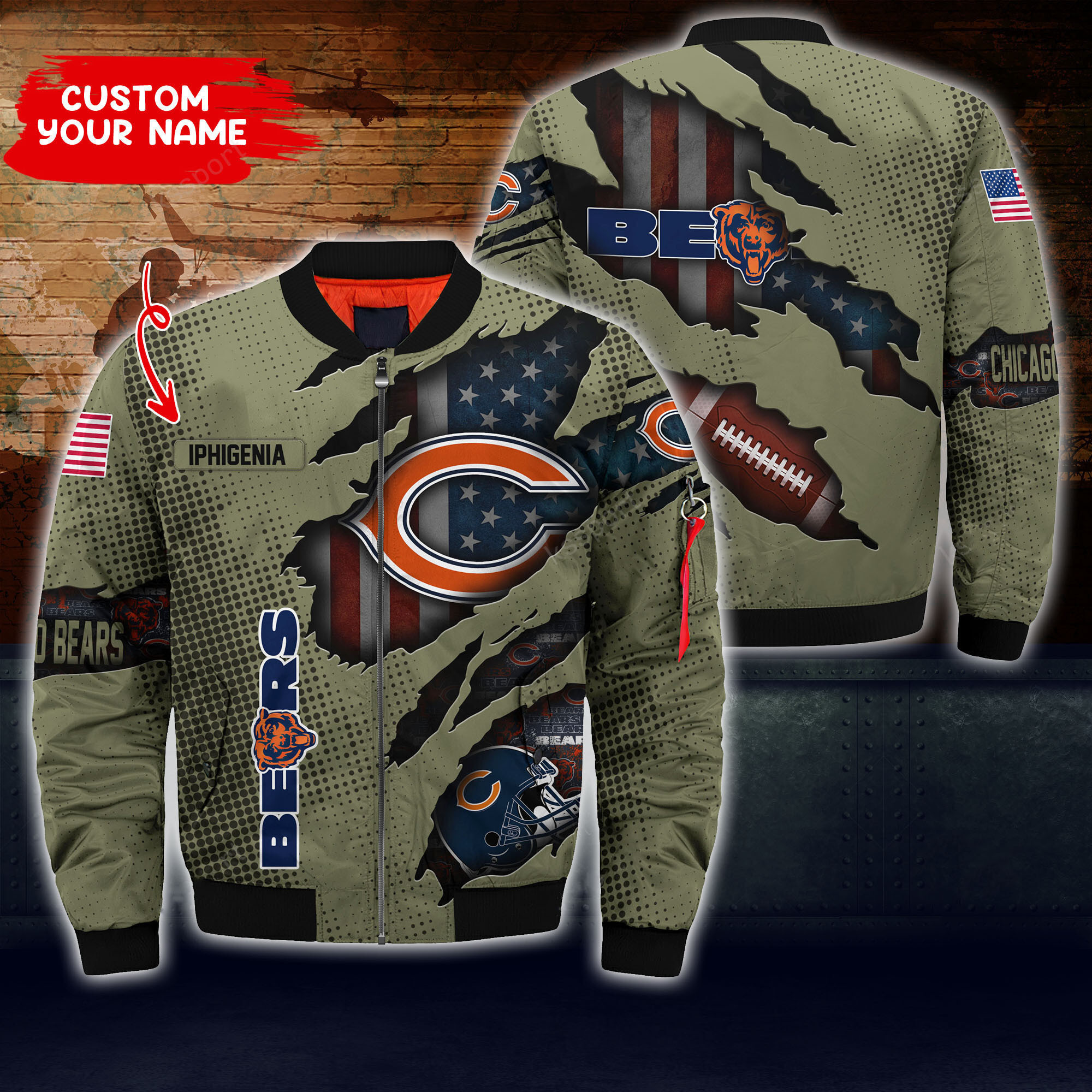 Chicago Bears Personalized Thick Bomber Jacket CS45