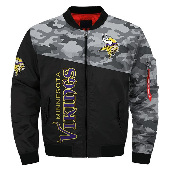 Minnesota Vikings Black Camo Bomber Jacket