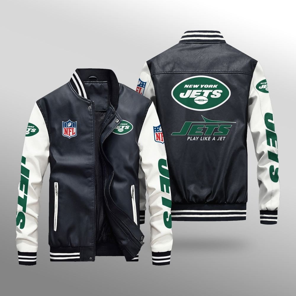 New York Jets Leather Bomber Jacket BG34