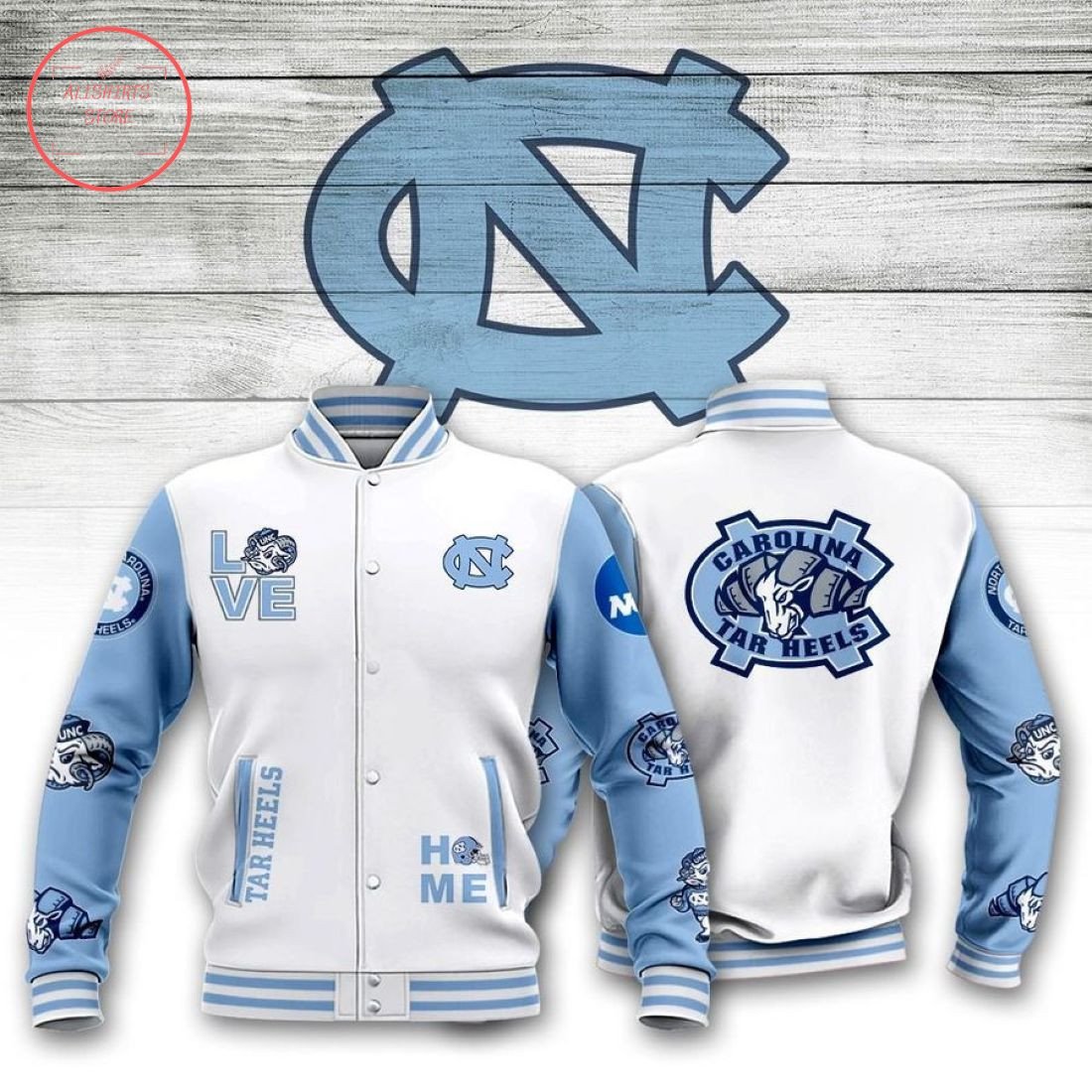 North Carolina Tar Heels White Blue Baseball Jacket