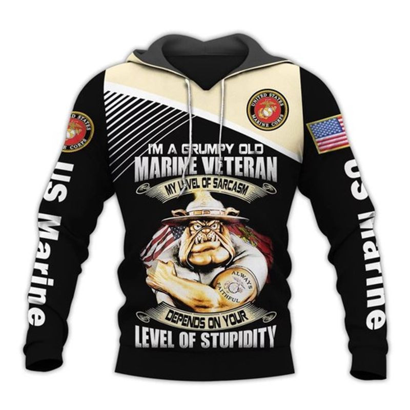 Official Marine Veteranss Grumpy Marines Drill Dog Mascot 3d Hoodie