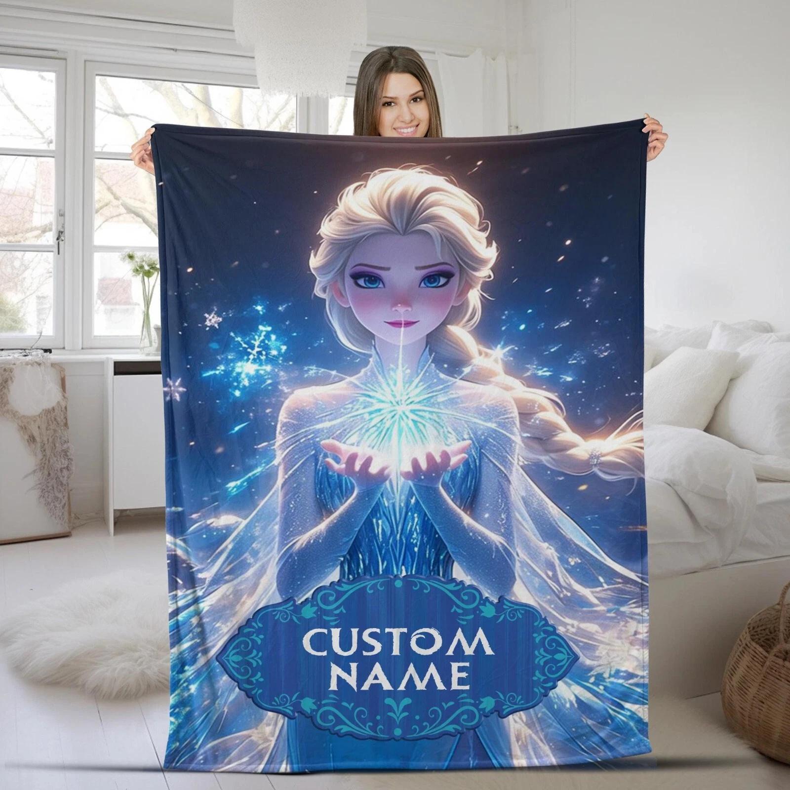 Personalized Name Frozen Characters Blanket Princess Elsa And Anna Fleece Sherpa Blanket