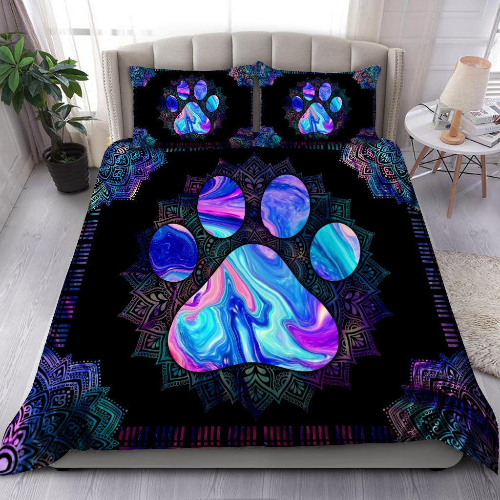 Dog Bedding Set Dog Pawprint Mandala Style Duvet Covers Black