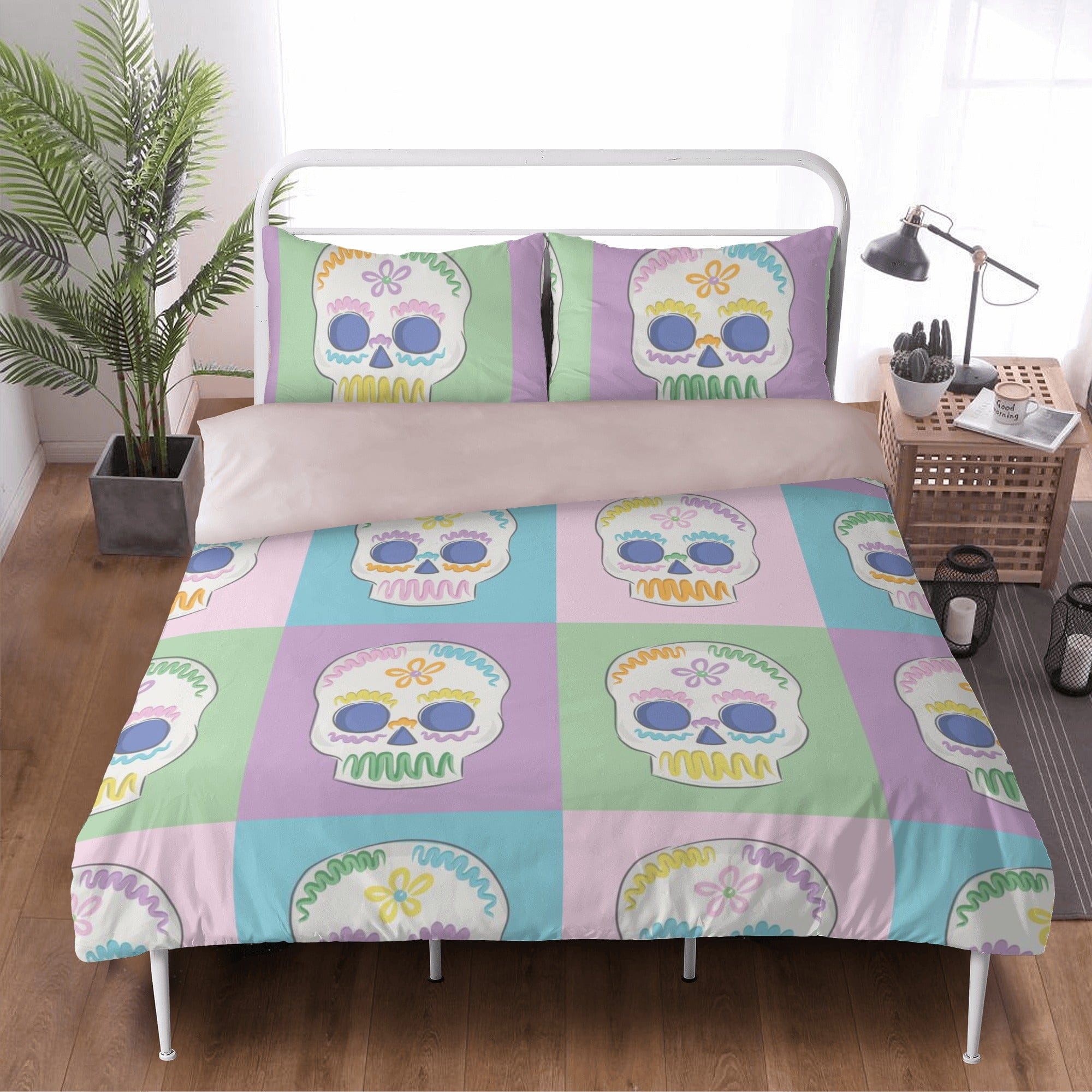 Skull Bedding Set Pastel Head Skull Pattern Duvet Covers