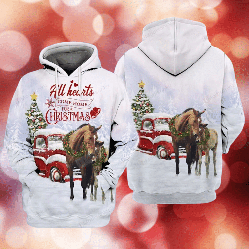 Horse Christmas Hoodie All Hearts Come Home For Christmas Horse 3d Hoodie Zip Hoodie