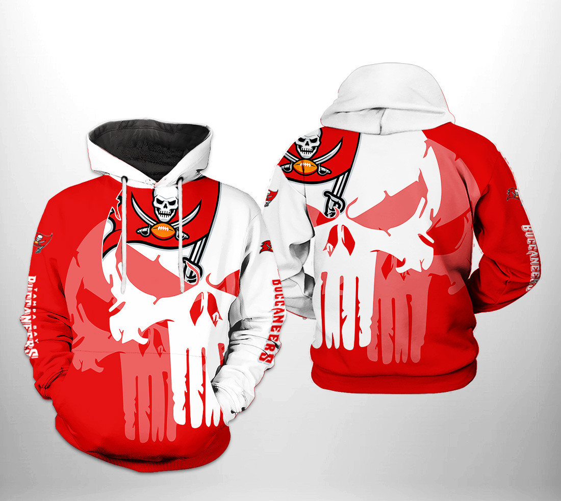 Tampa Bay Buccaneers Team Skull 3D All Over Print Hoodie & Zip Hoodie