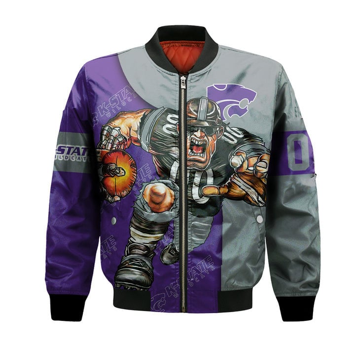 Kansas State Wildcats Custom Number Purple Silver Mascot Bomber Jacket