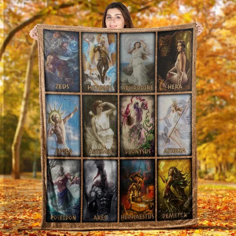 Greek Blanket  Ancient Olympia Greek Gods Fleece Sherpa Blanket