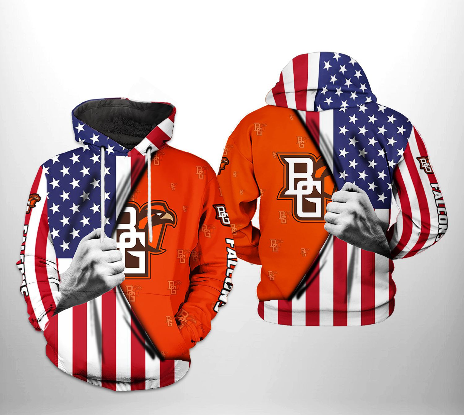 Bowling Green Falcons US FLag 3D All Over Print Hoodie & Zip Hoodie