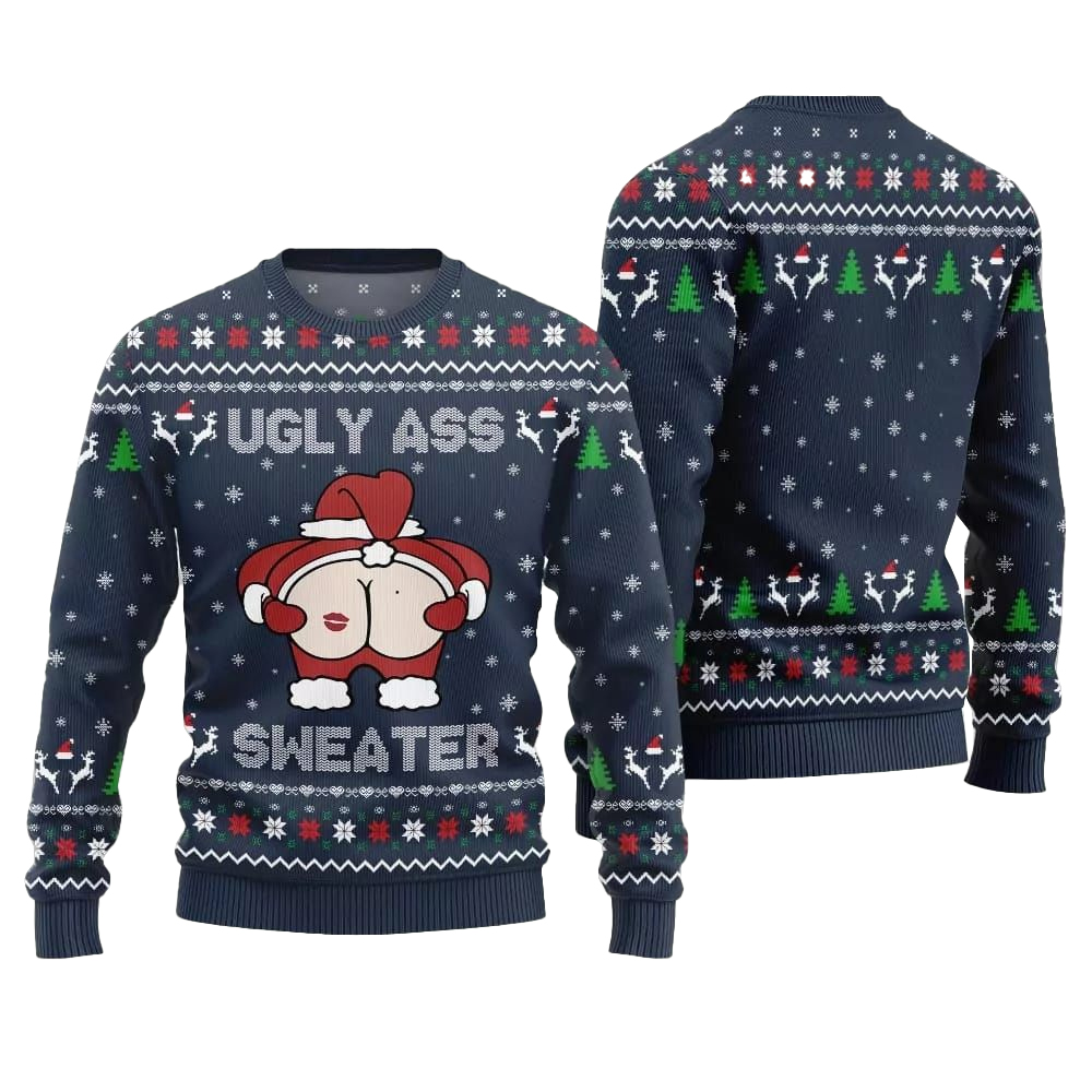 2025 Christmas Caught Kissing Santa Ugly Christmas Sweater-Navy