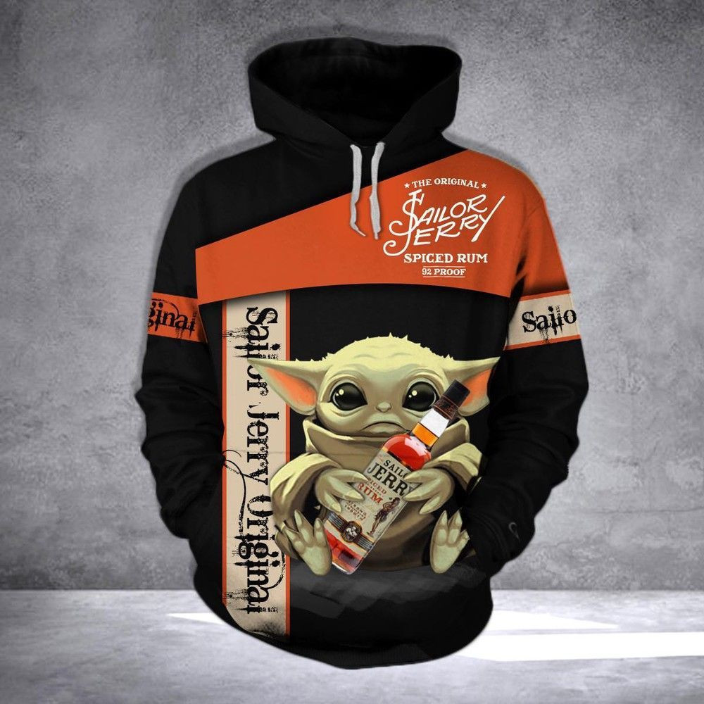 SAILOR JERRY BABY YODA 3D All Over Print Hoodie & Zip Hoodie
