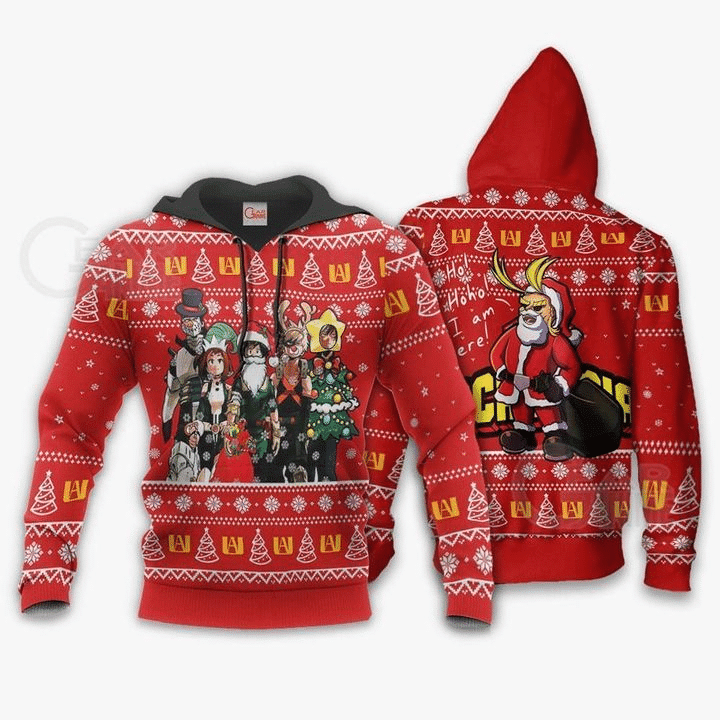 My Hero Academia Ugly Christmas Santa 3d Hoodie Zip Hoodie