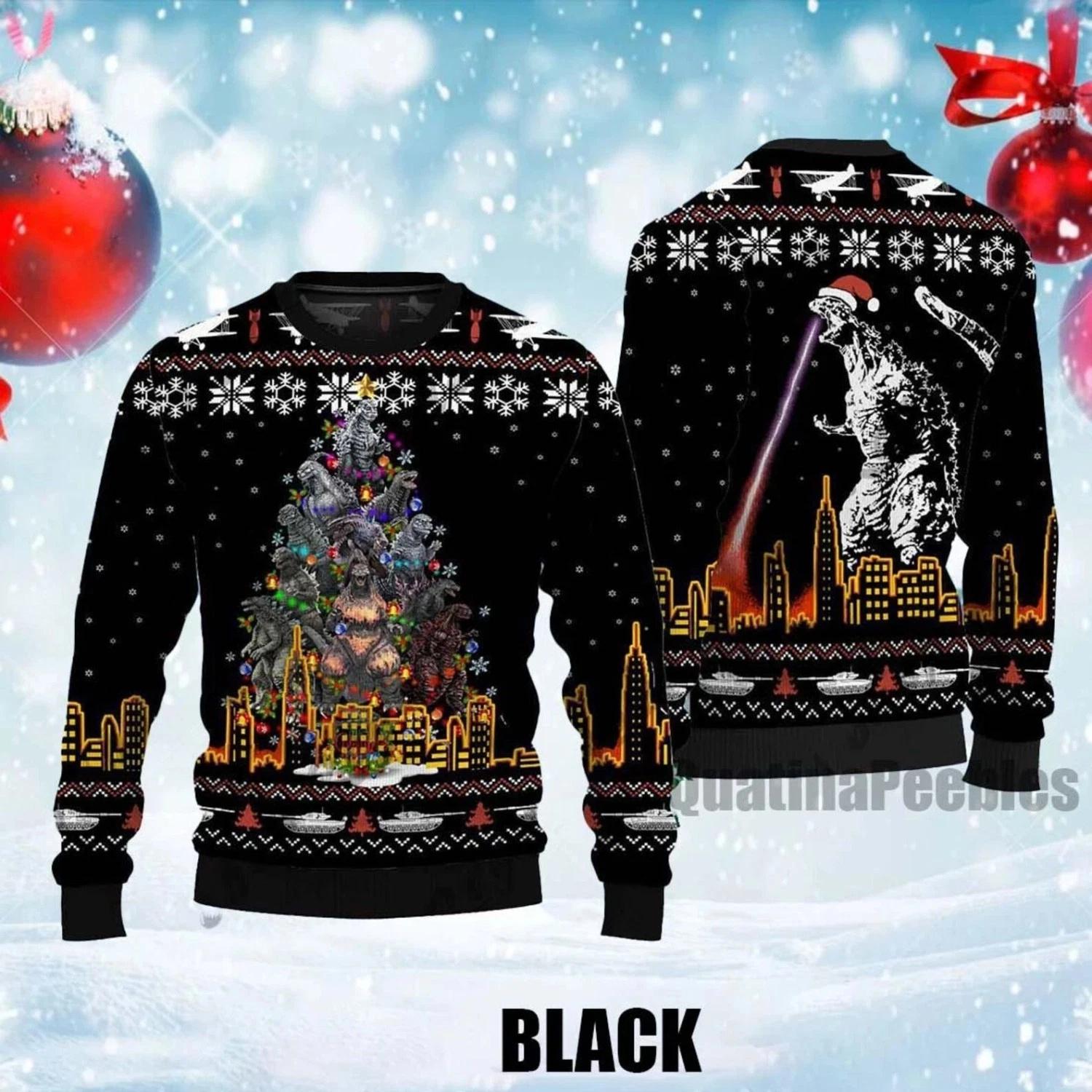 Retro Vintage Godzilla Ugly Christmas Sweater