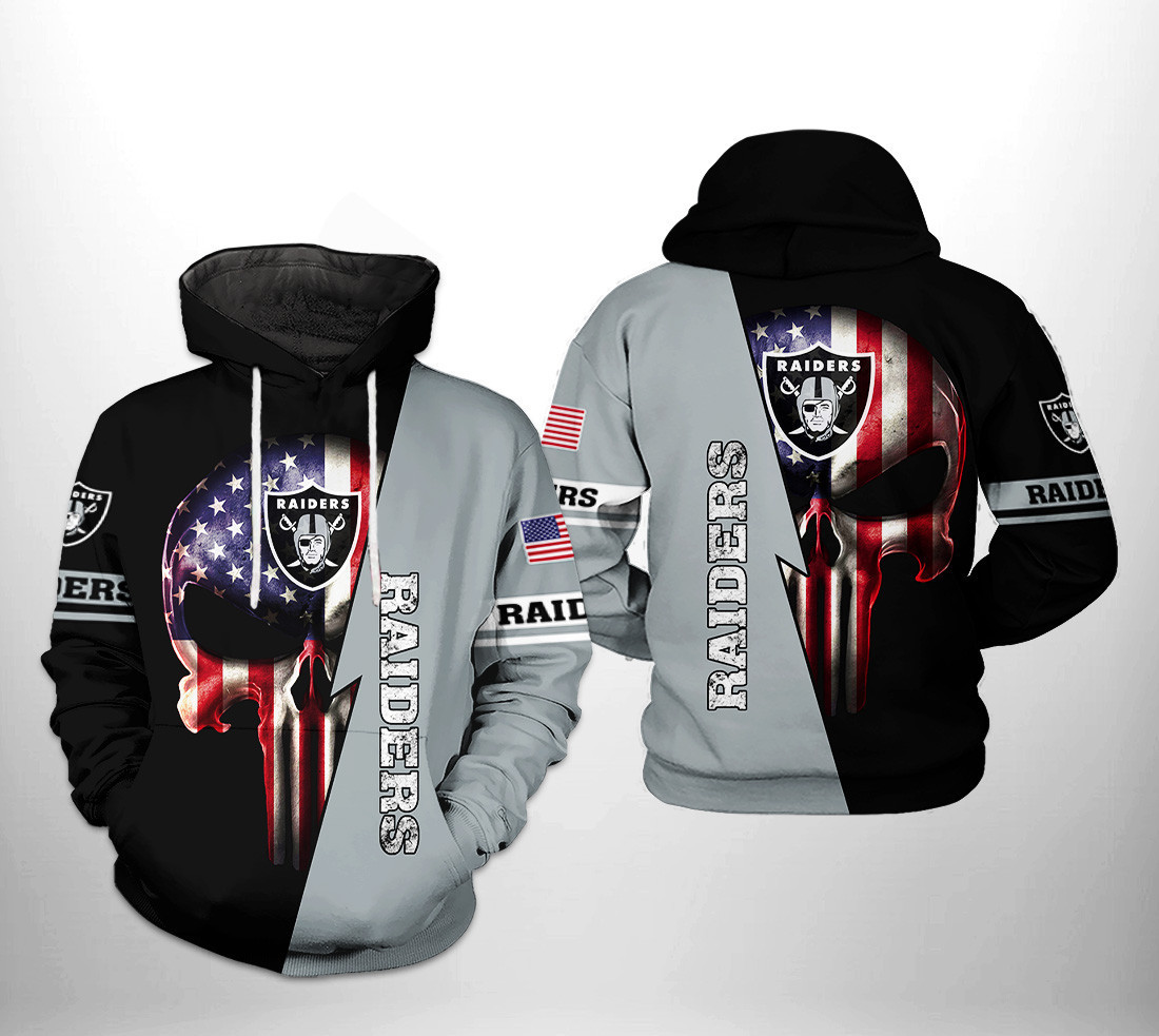 Oakland Raiders US Flag Skull Team 3D All Over Print Hoodie & Zip Hoodie
