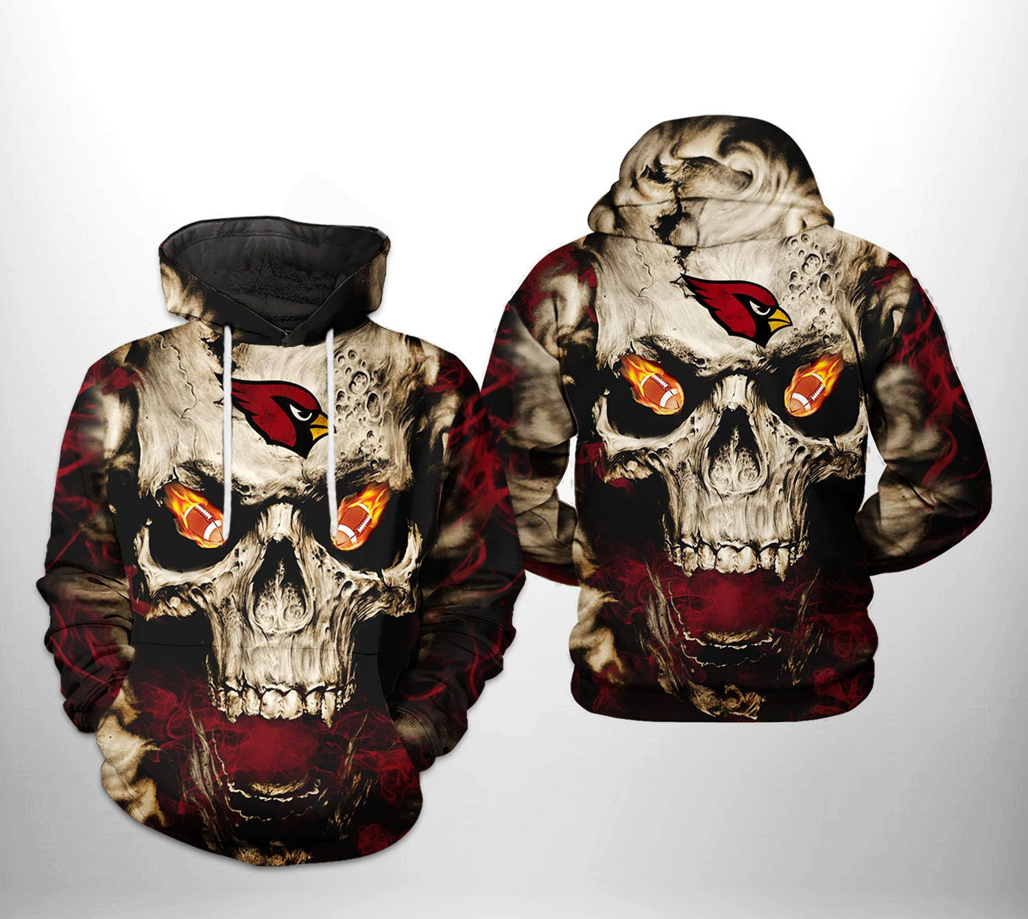 Arizona Cardinals Skull Team 3D All Over Print Hoodie & Zip Hoodie
