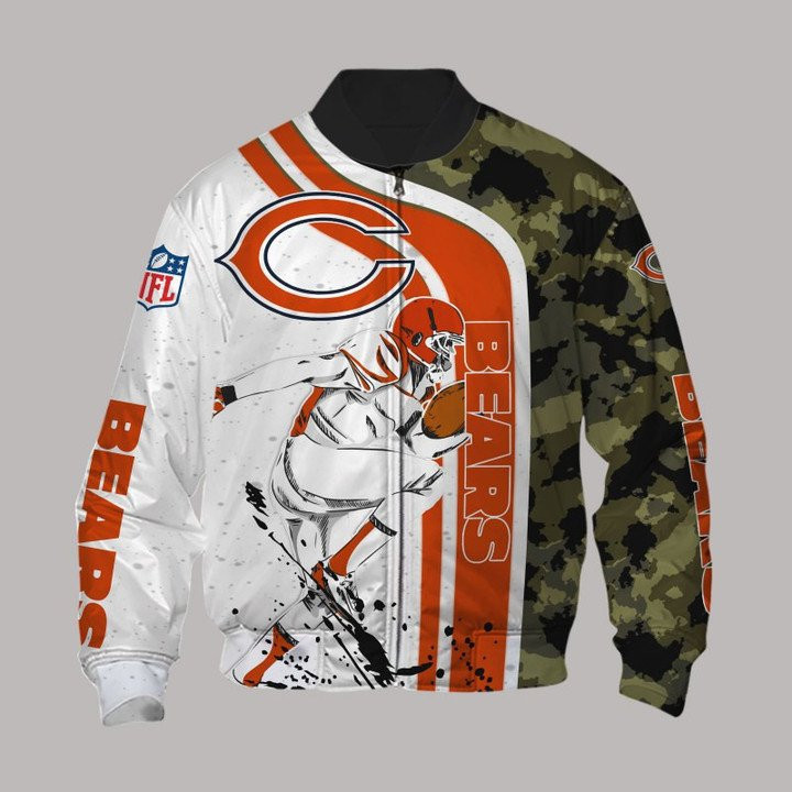 Chicago Bears Camo White Red Pattern Bomber Jacket