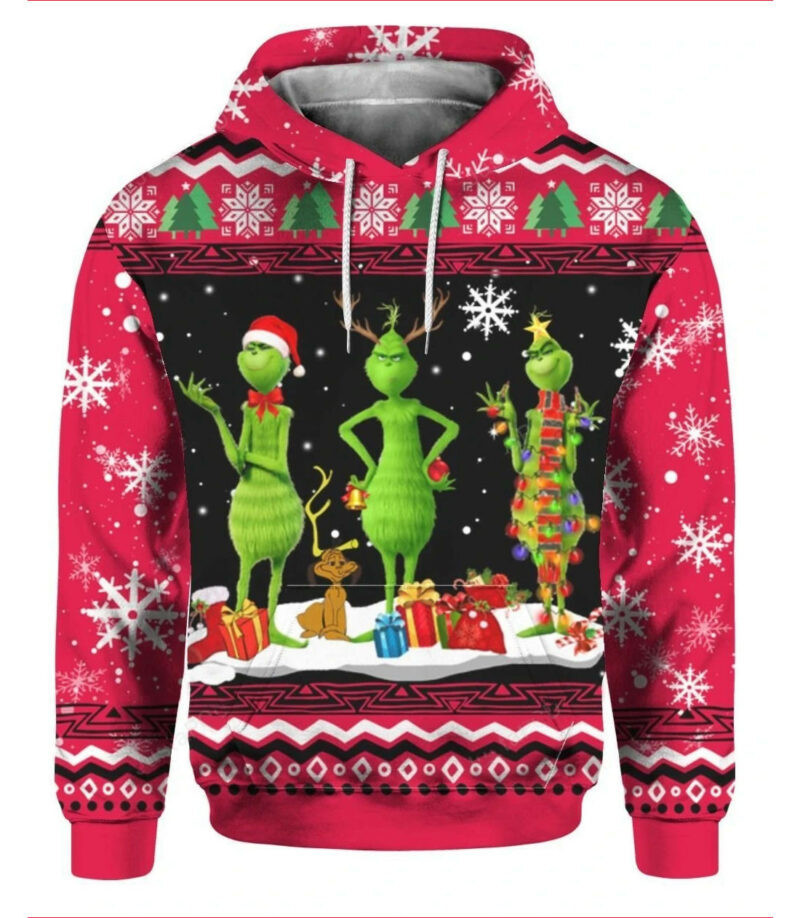 Three Grinches Christmas Pattern Pink 3d Hoodie Zip Hoodie