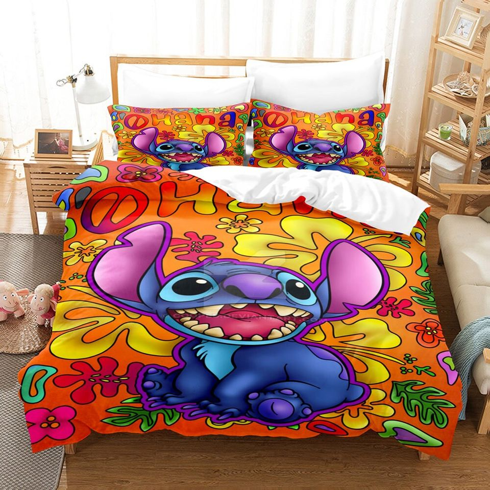 Lilo And Stitch Bedding Set Stitch Ohana Flowers Pattern Duvet Covers