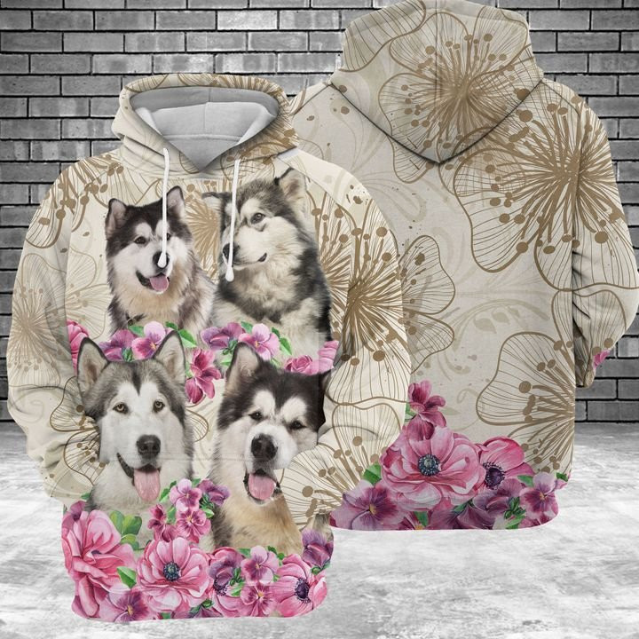Alaskan Malamute Flower 3D All Over Print Hoodie & Zip Hoodie