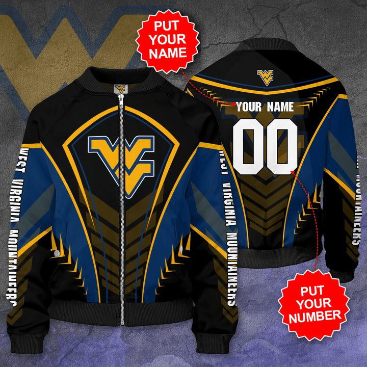 West Virginia Mountaineers Custom Name Number Black Bomber Jacket