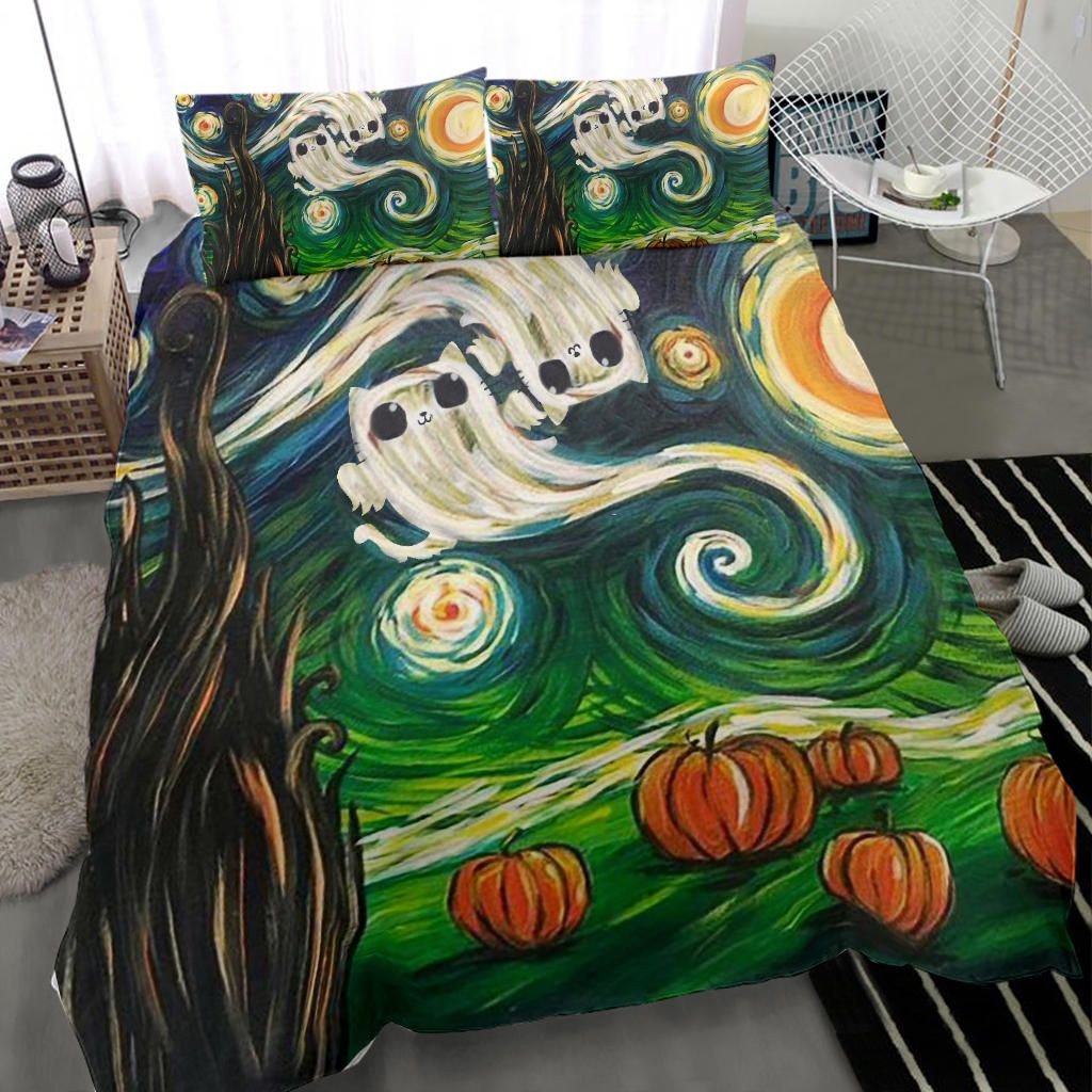 Halloween Bedding Set Cat Starry Night Halloween Duvet Covers