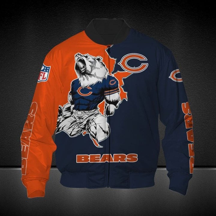 Chicago Bears Orange Dark Blue Perfect Design Bomber Jacket