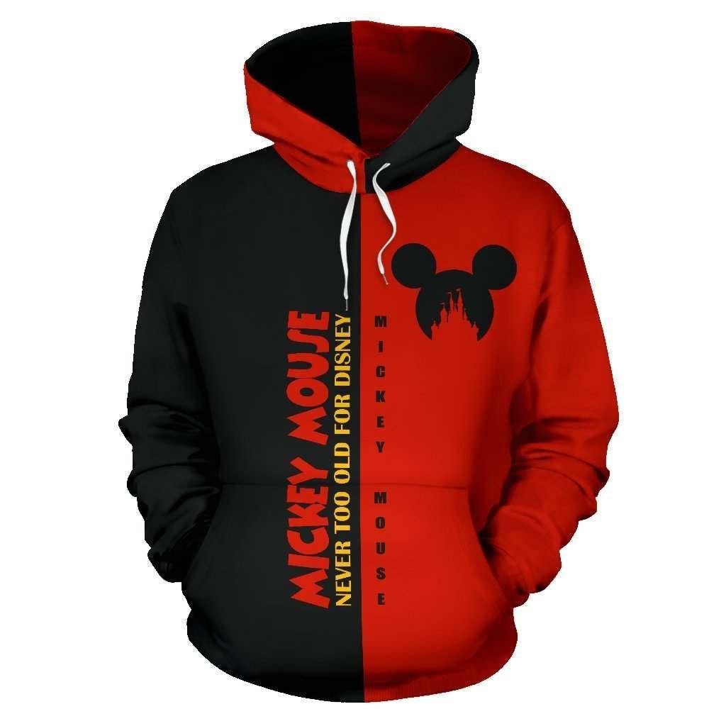 Mickey Mouse Disney, Mickey Never Too Old For Black And Red Ver2 Aop Hoodie