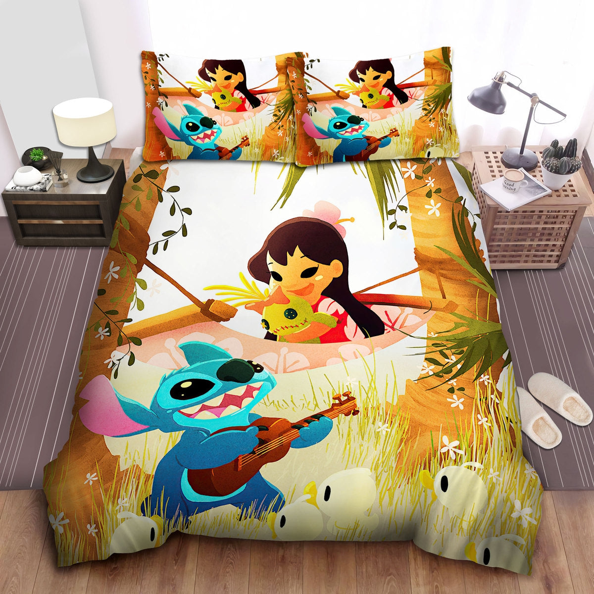 Lilo And Stitch Bedding Set Stitch And Lilo Sitting On The Hammock Duvet Covers