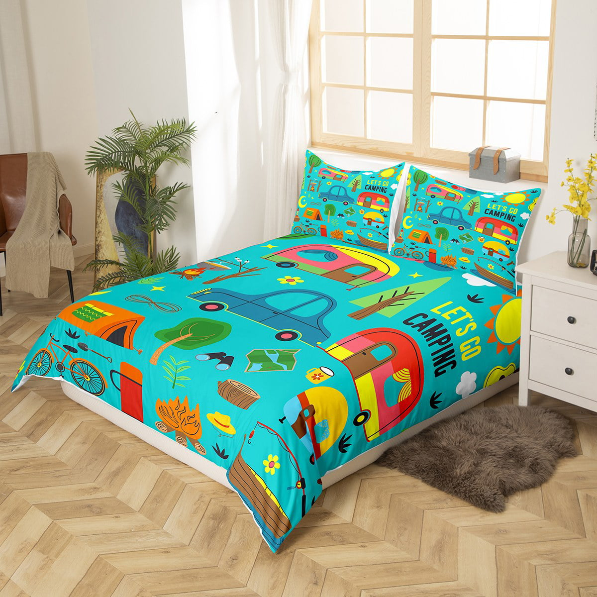 Camping Bedding Set Let's Go Camping Camping Items Pattern Duvet Covers