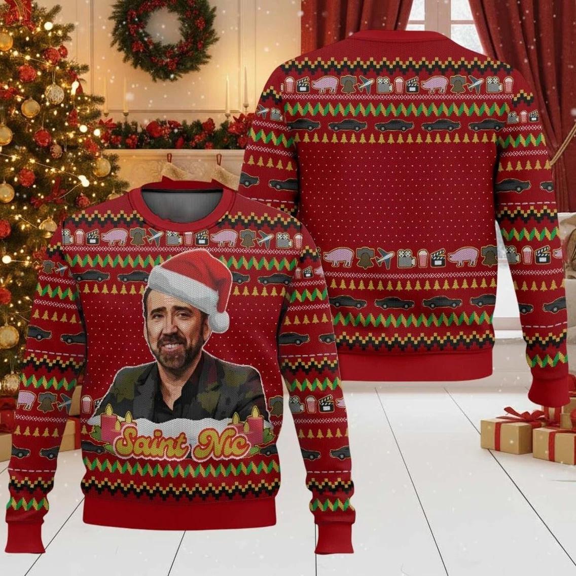 Saint Nicholas Christmas Sweater Nicolas Cage Ugly Christmas Sweater
