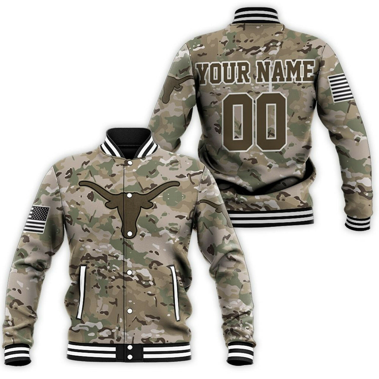 Texas Longhorns Custom Name Number Camo Baseball Jacket