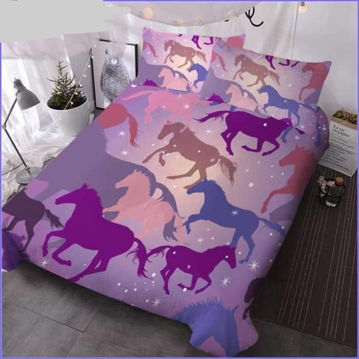 Horse Bedding Set Horse Poses Silhouette Pattern Duvet Covers Pink
