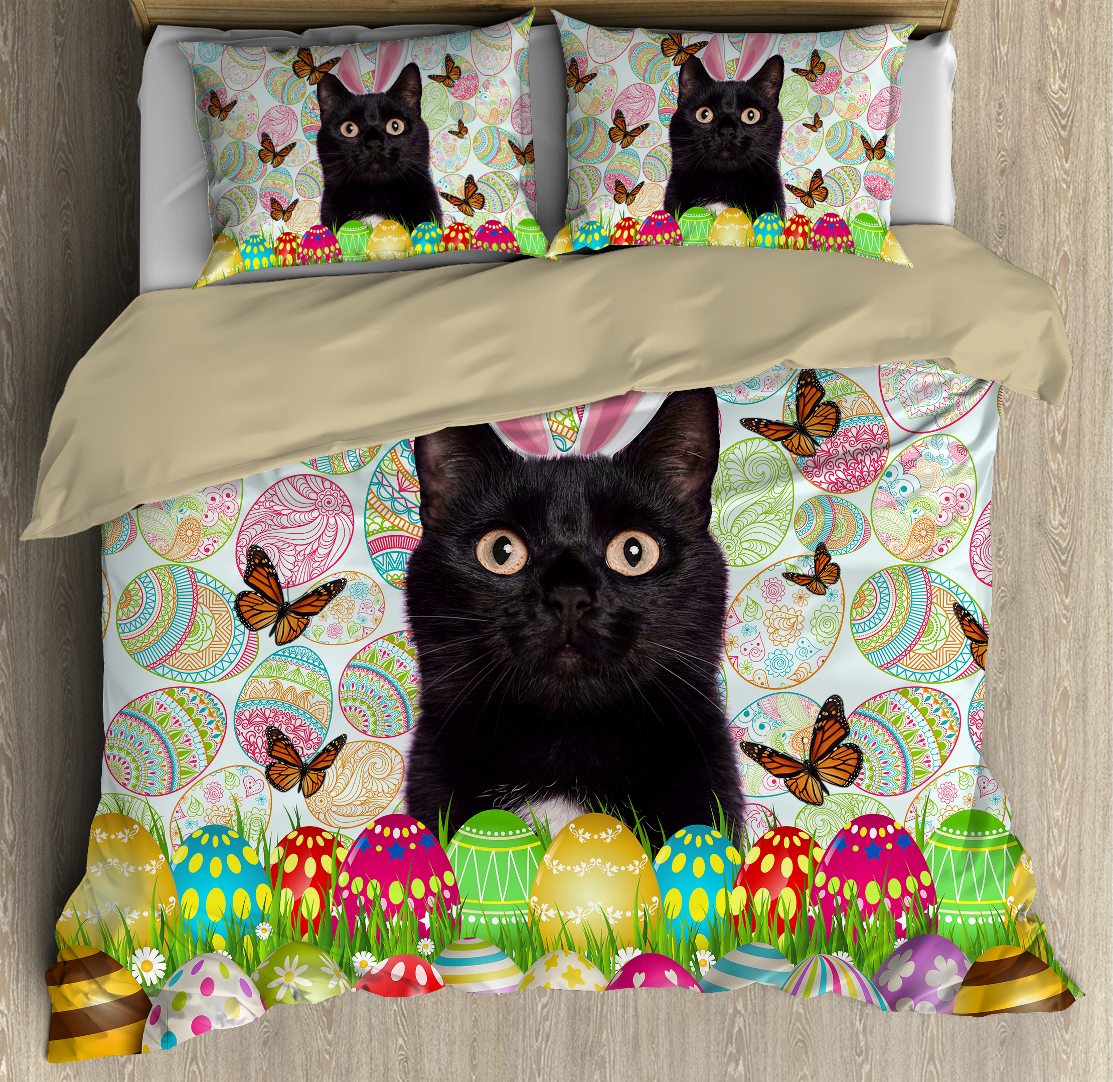 Cat Bedding Set Easter Day Black Cat Egg Pattern Duvet Covers