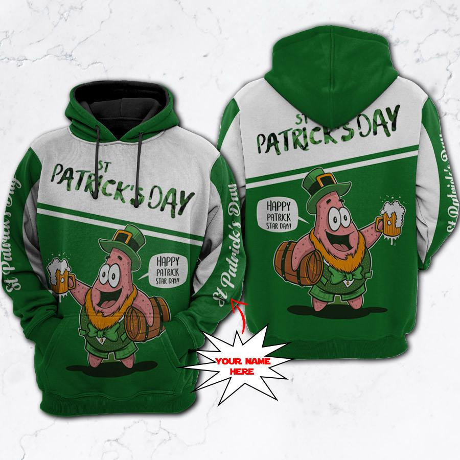Custom Name Funny Patrick Star Leprechaun Aop Hoodie, Zip Hoodie, Fleece Jacket