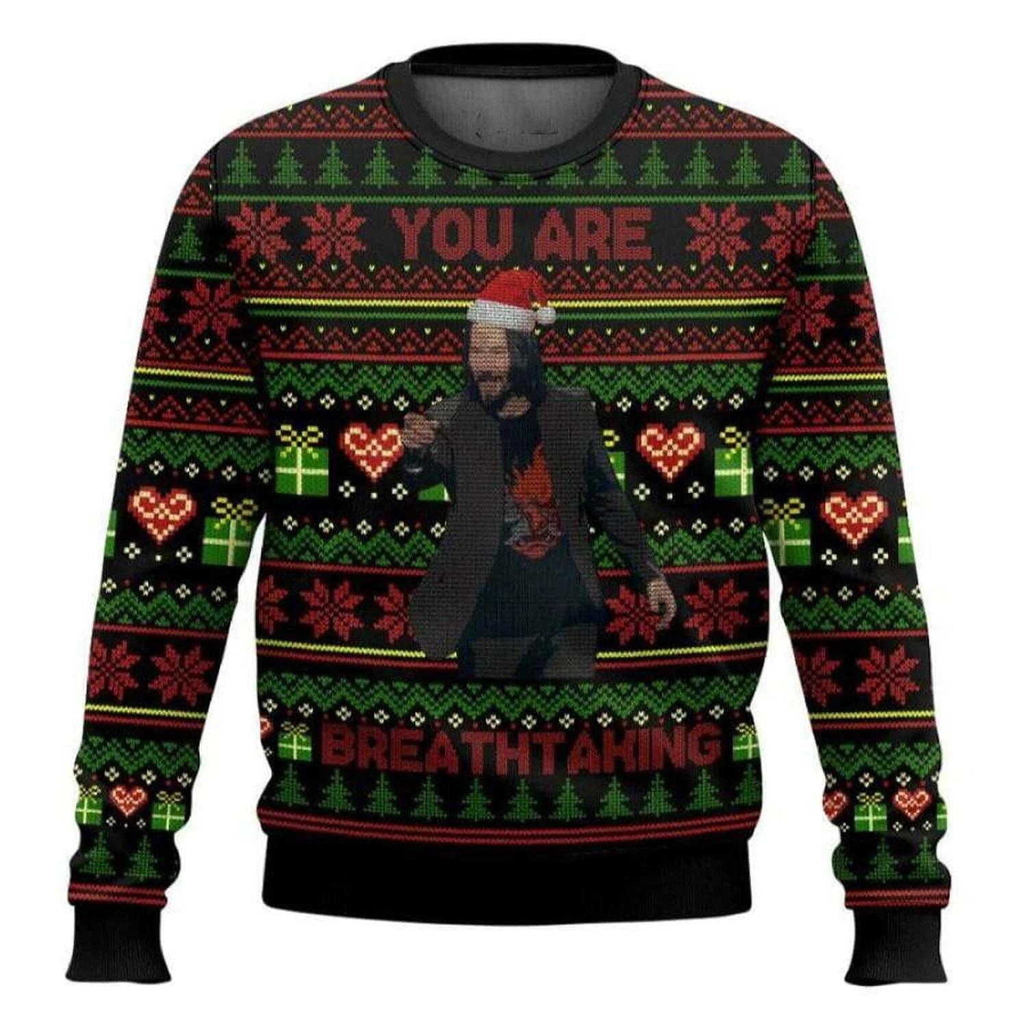 You Are Breathtaking Keanu Reeves Meme Ugly Christmas Sweater