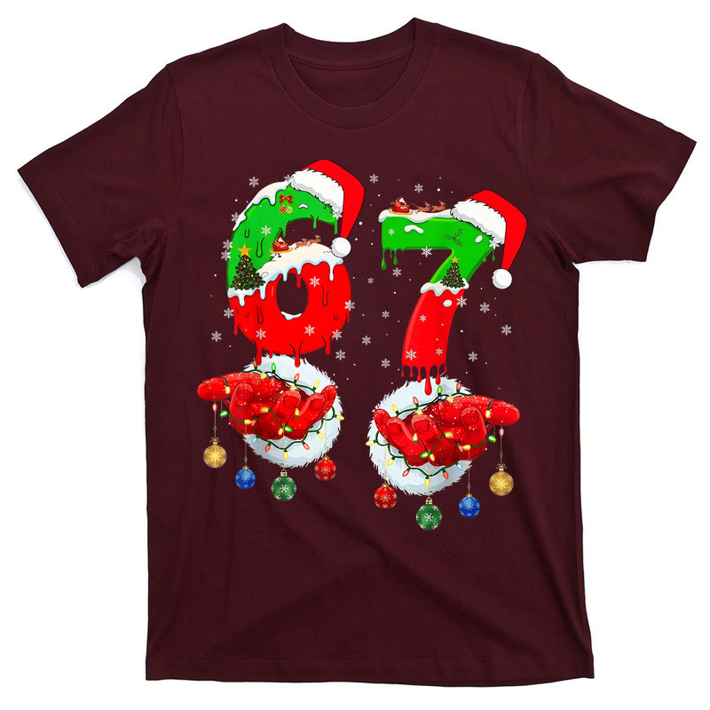 Six Seven 67 Meme 6 7 Christmas Santa Hand T-Shirt