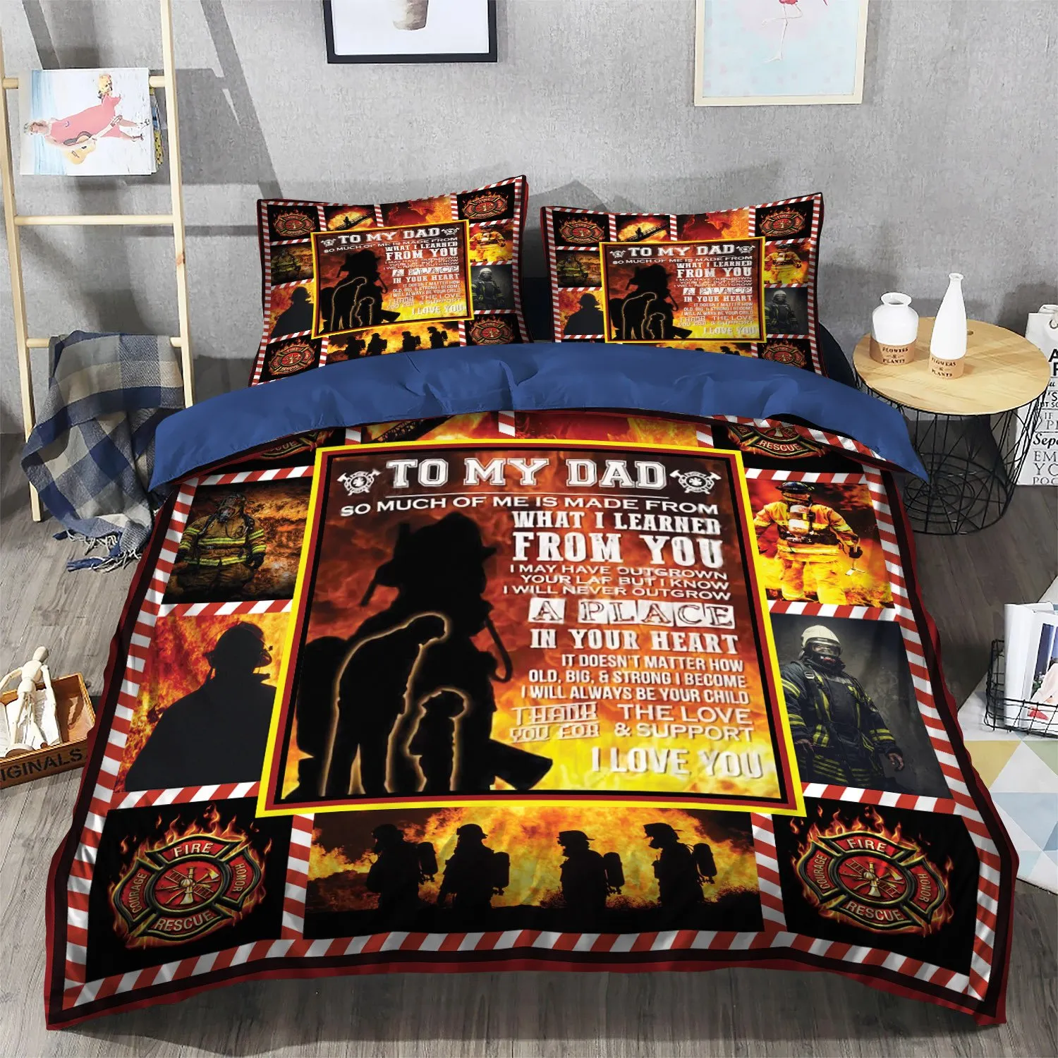 Firefighter Bedding Set Thank You For The Love And Support Duvet Covers Black