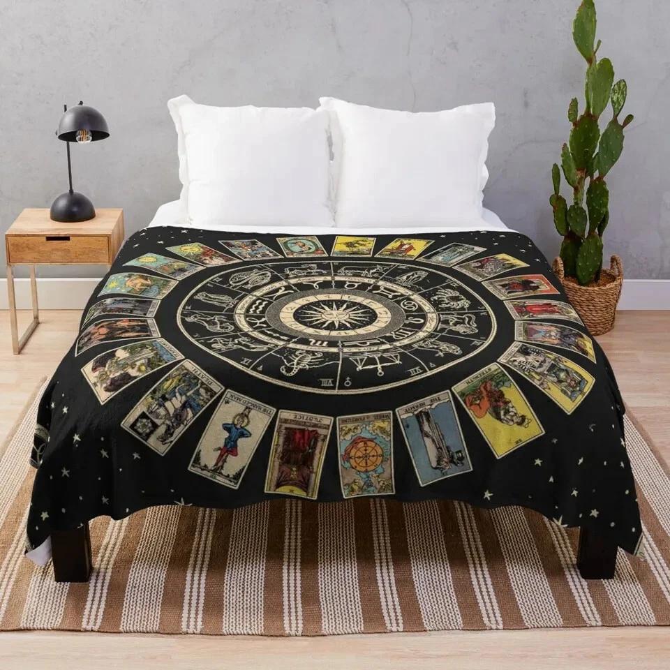 Wheel Of The Zodiac Astrology Chart  Major Arcana Tarot Fleece Sherpa Blanket
