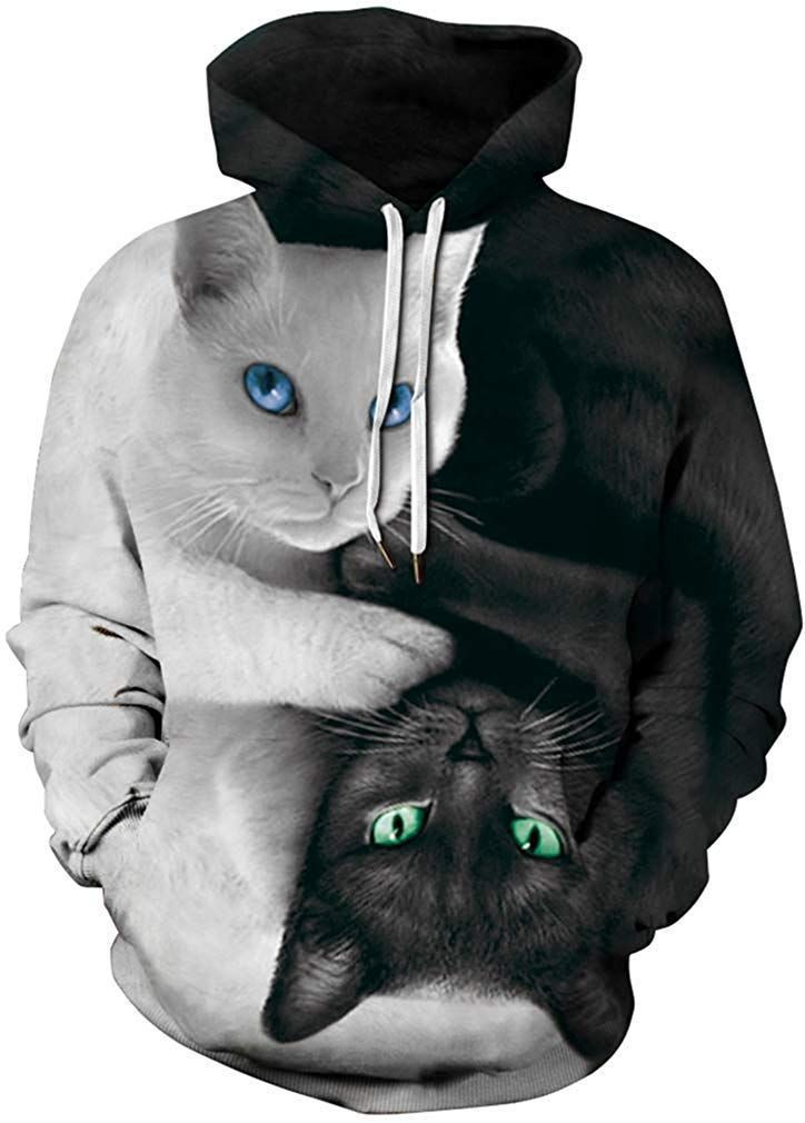 Black catWhite cat 3D All Over Print Hoodie & Zip Hoodie