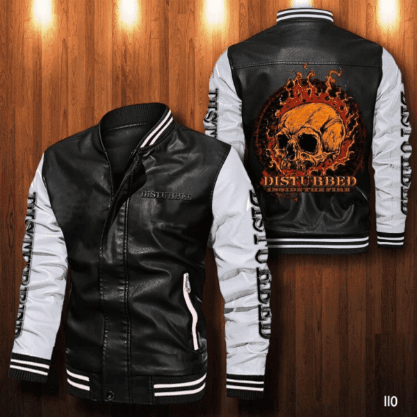 Disturbed Inside The Fire Skull Music Band Thank You For The Memories 5k627 Gifts Lover Leather Bomber Jacket 5