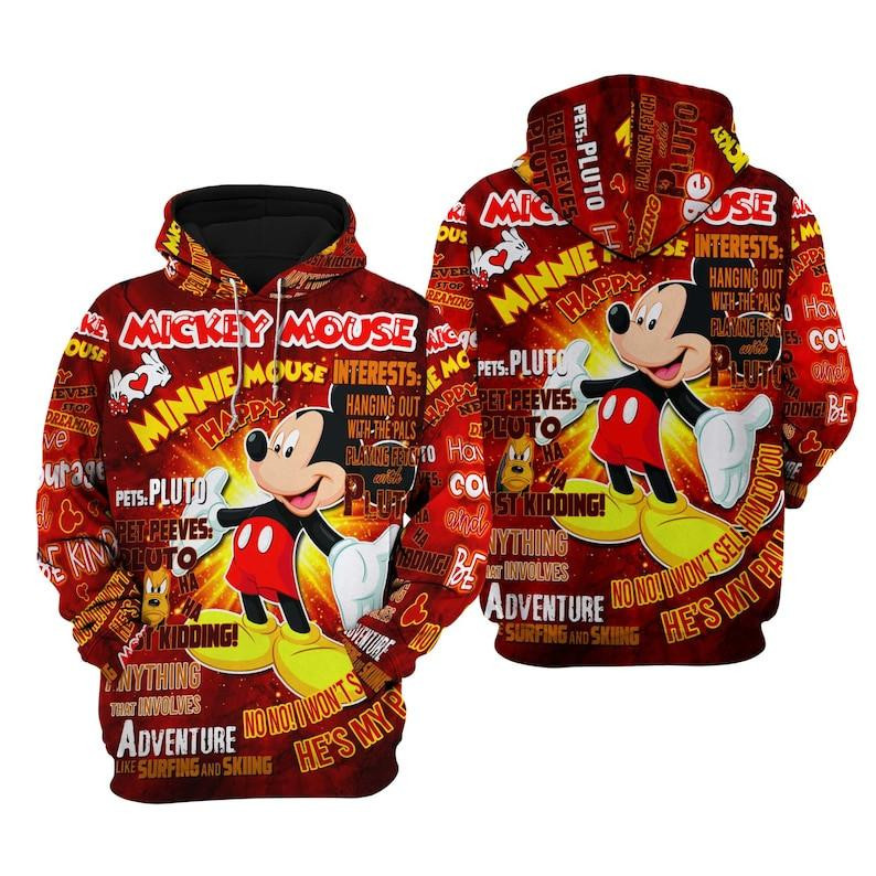 Happy Mickey Mouse Cartoon, Quotes, Mickey Punk Words Pattern All Over Print Hoodie, Zip Hoodie