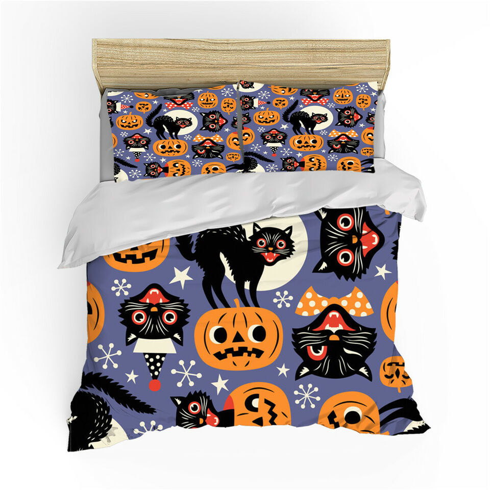 Halloween Bedding Set Pumpkin Black Cat Pattern Duvet Covers