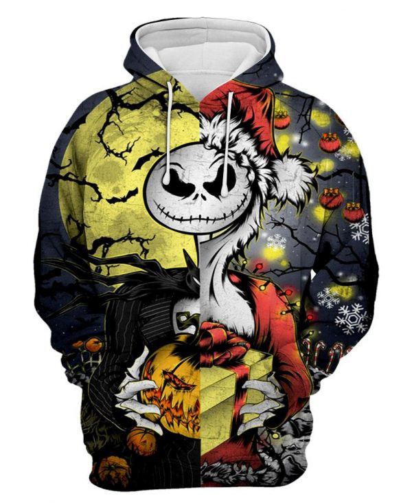 Jack Skellington Christmas Santa 3D All Over Print Hoodie & Zip Hoodie