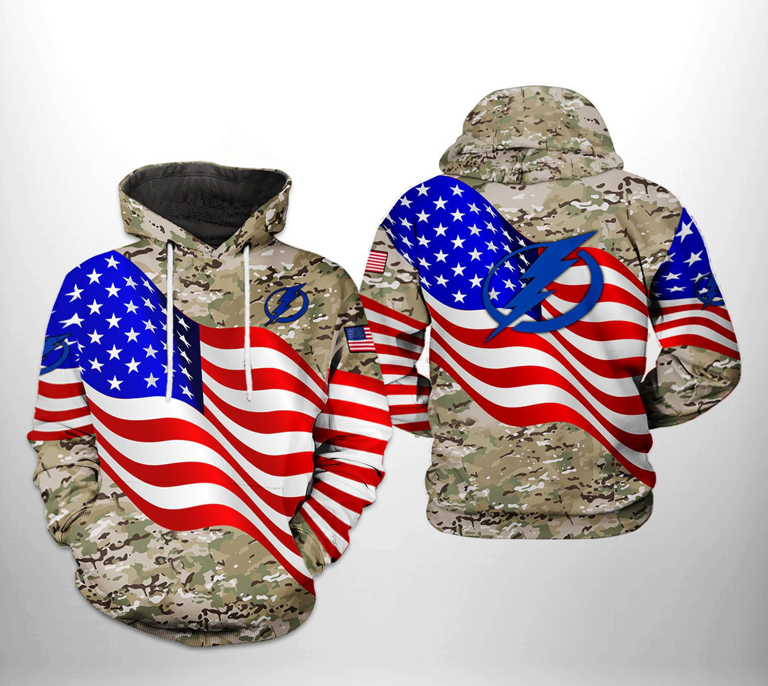 Tampa Bay Lightning US FLag Camo Veteran 3D All Over Print Hoodie & Zip Hoodie