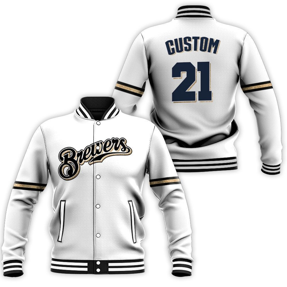 Milwaukee Brewers Custom Name Number White Baseball Jacket