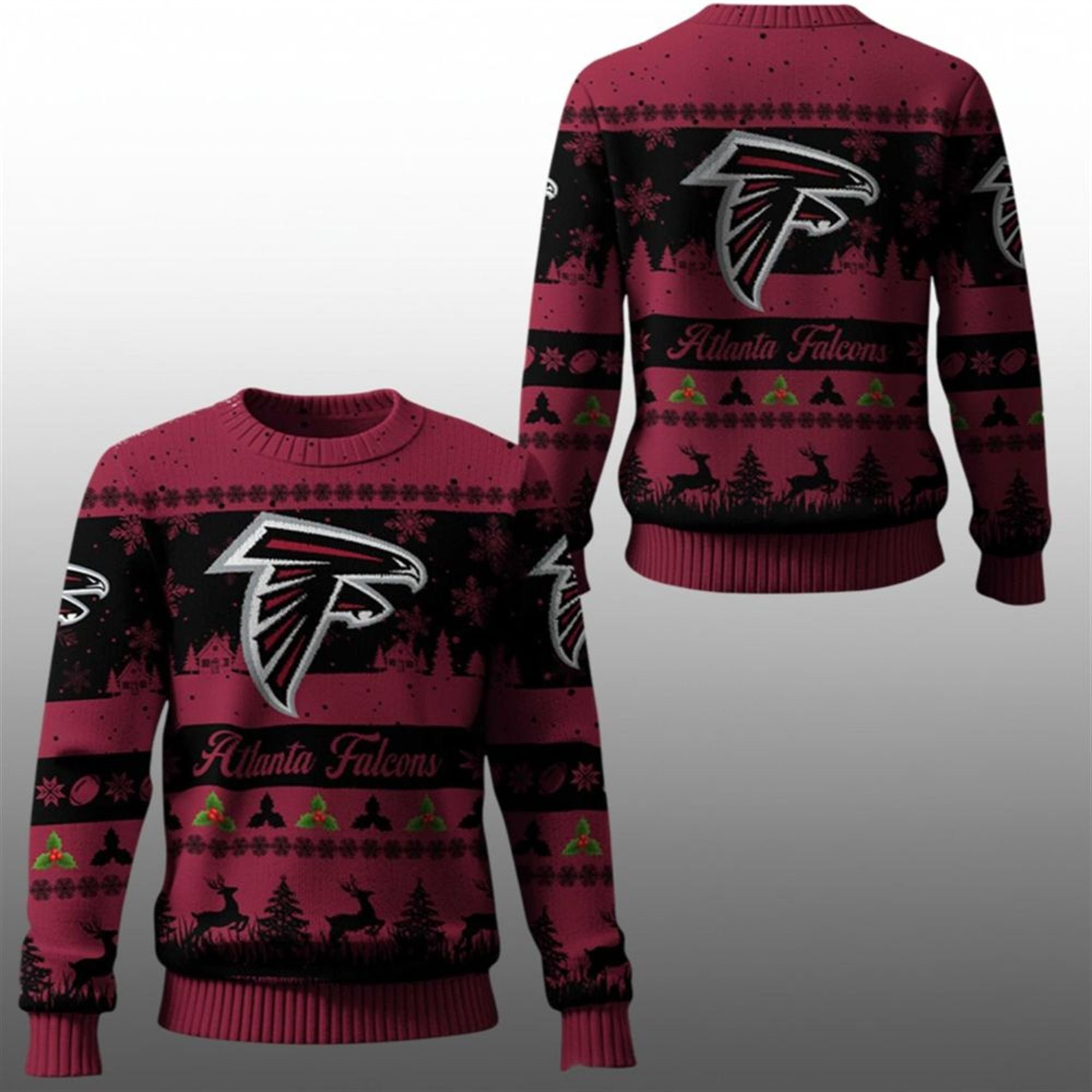 2025 Christmas Falcons Festive Reindeer Tree Ugly Sweater