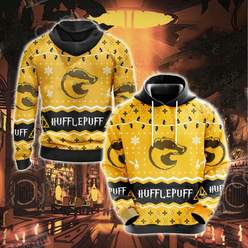 Harry Potter Christmas Hoodie Hufflepuff House Christmas Pattern 3d Hoodie Zip Hoodie