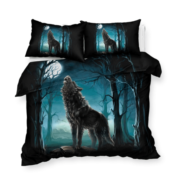 Wolf Bedding Set Lonely Wolf In The Forest Duvet Covers Blue