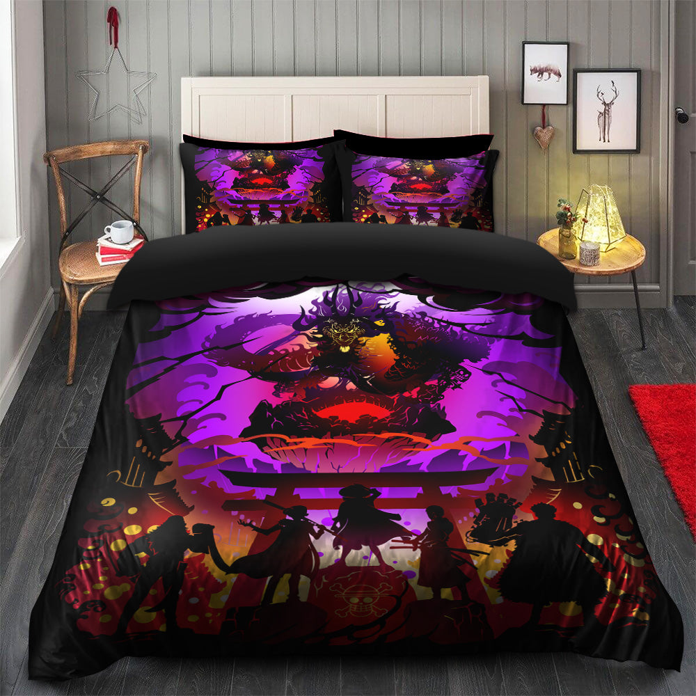 One Piece Bedding Set Straw Hat Team Fighta Dragon Duvet Covers Black